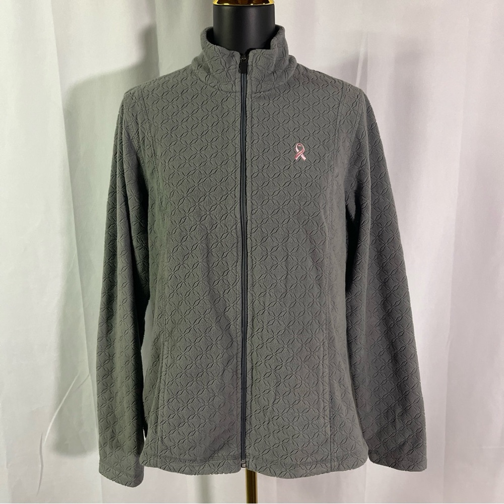 Lady Hagen Gray Breast Cancer Ribbon Quilted Fleece Zip Front Golf Jacket